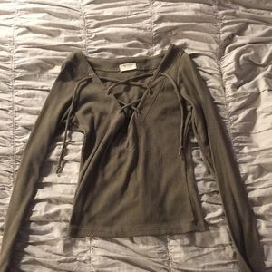 Brandy Melville olive green tie up long sleeve